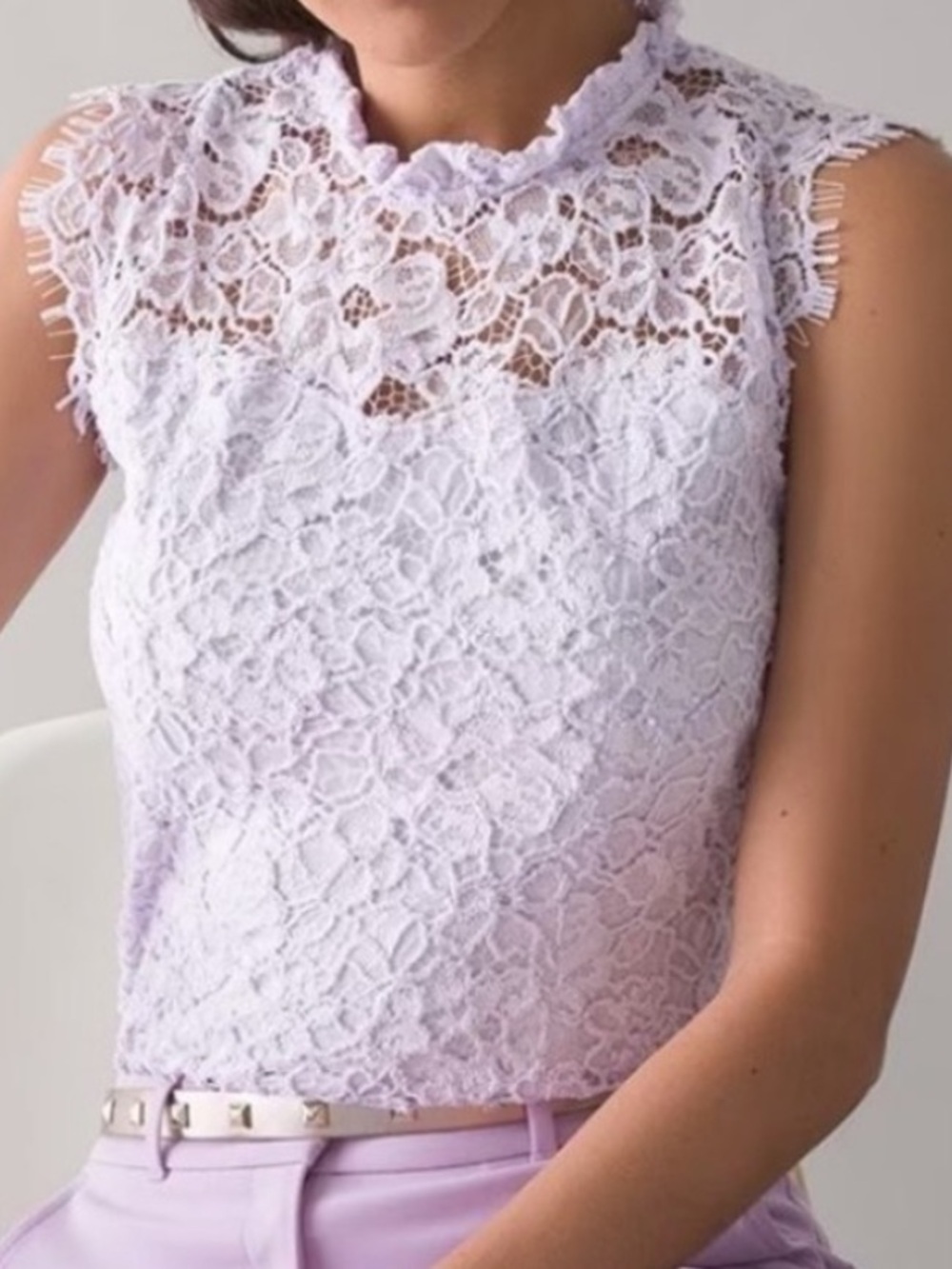 White House Black Market Lavender Lace Sleeveless Mock Neck Top